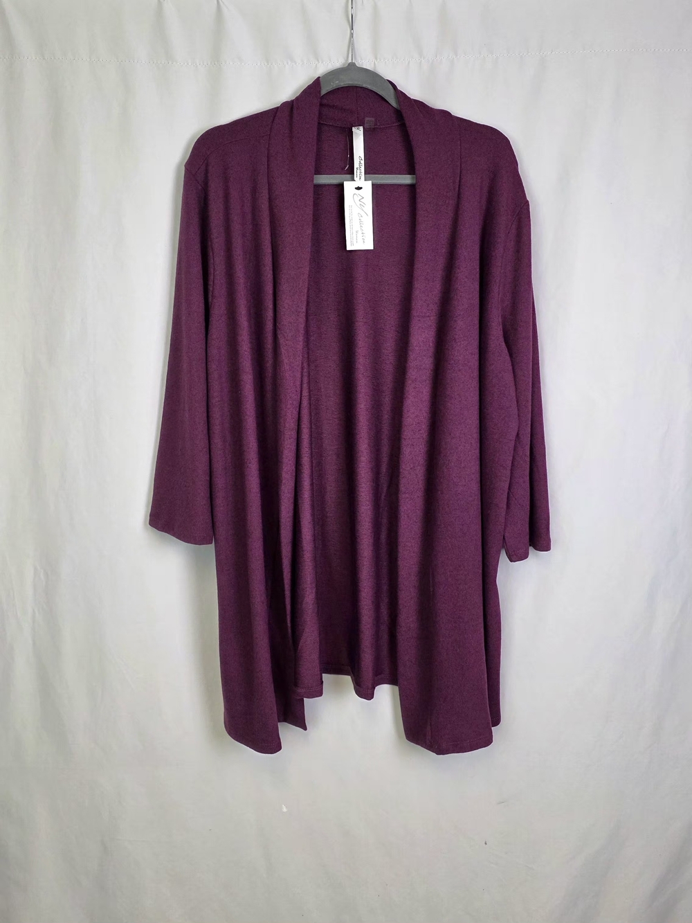 Women's NY Collection Maroon Open Front 3/4 Sleeve Cardigan Size 1X NWT